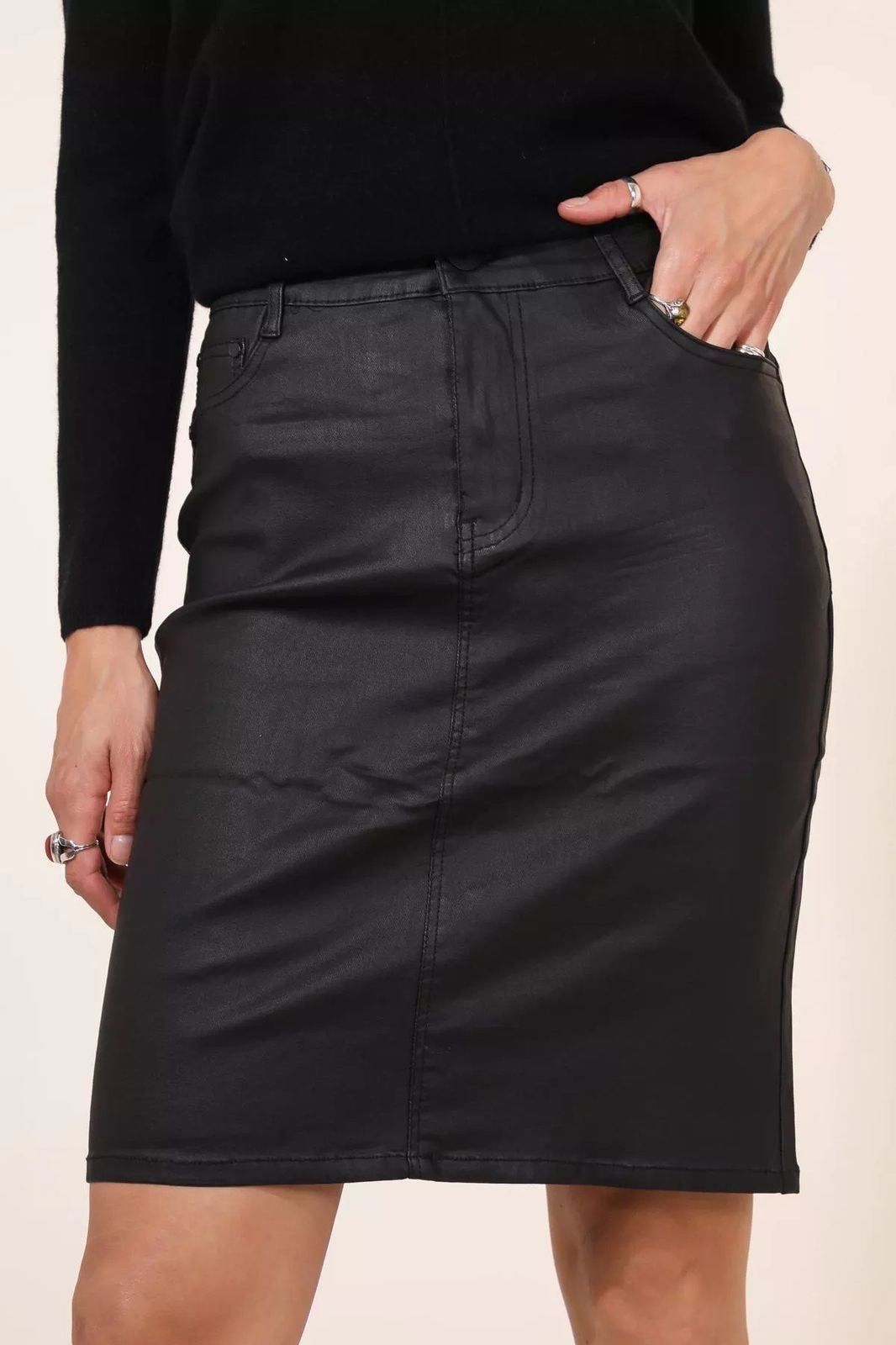Womens black faux leather skirt hotsell