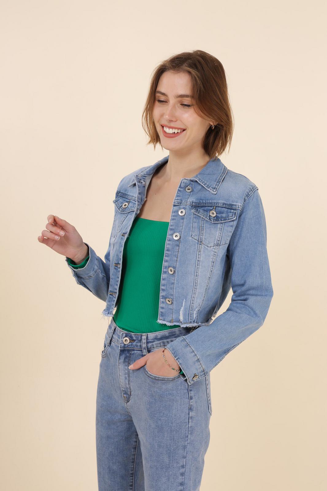 Frayed bottom denim jacket best sale