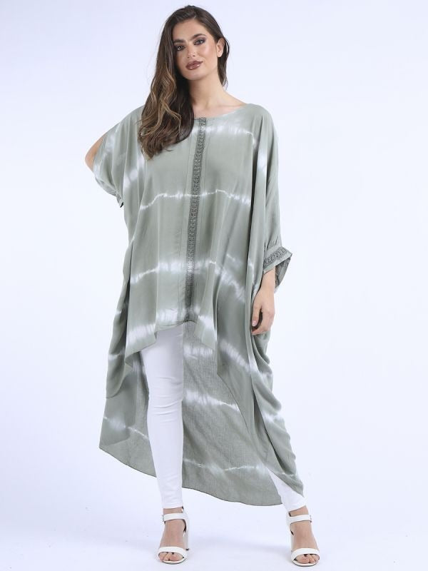 Tie Dye Print Cold Shoulder Lagenlook Dress