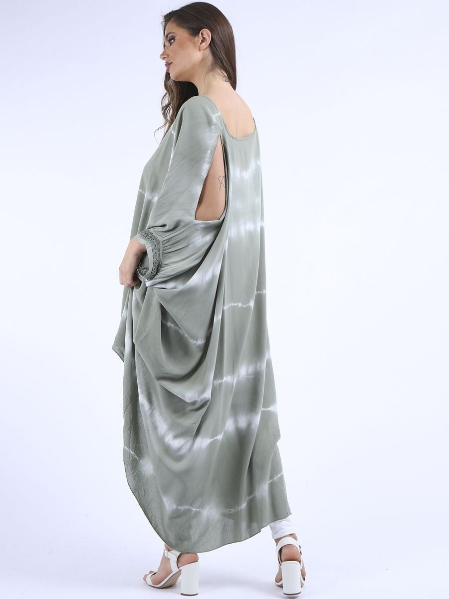 Tie Dye Print Cold Shoulder Lagenlook Dress